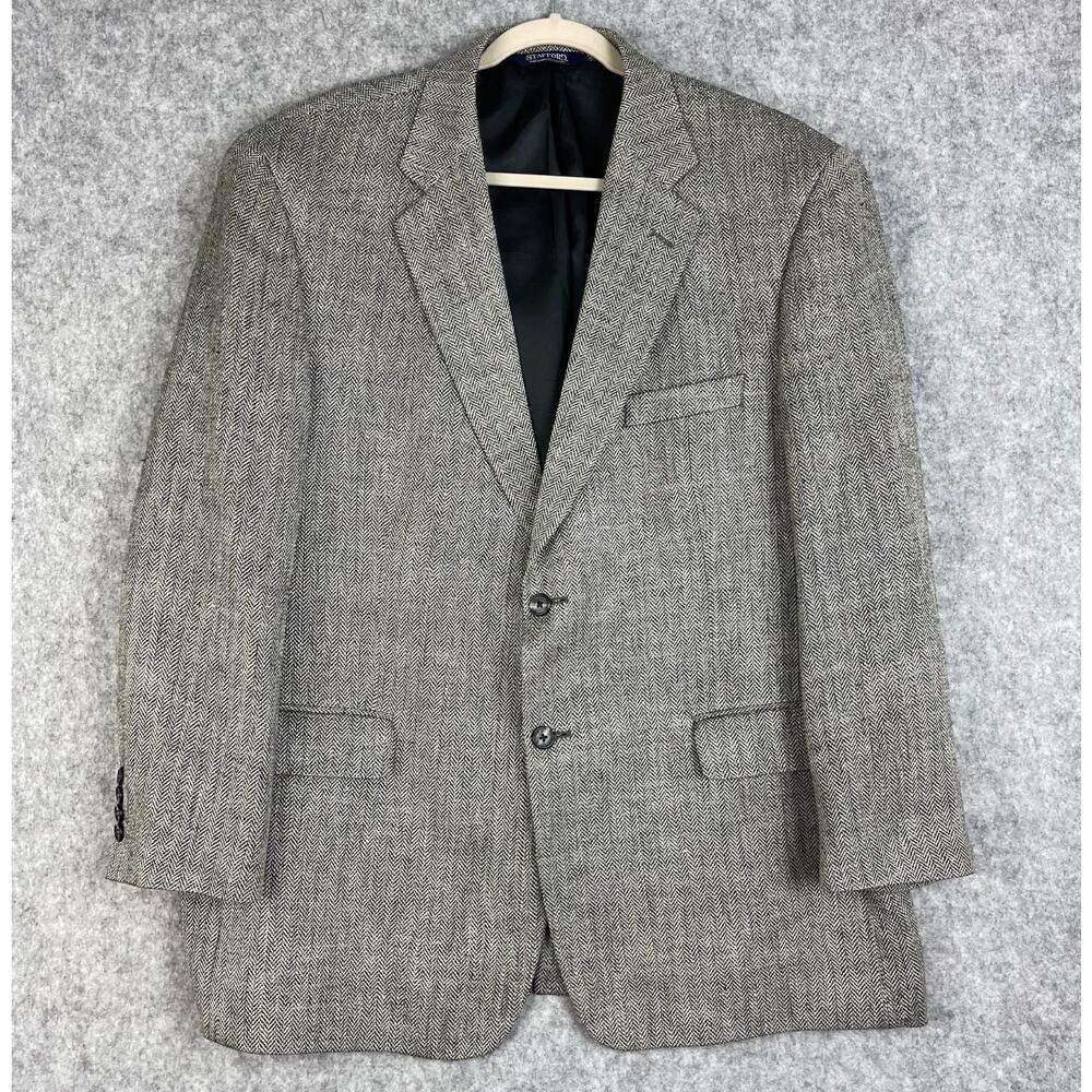Stafford Silk Blazer Sport Coat Mens 46R Gray Herringbone 2 Button Classic